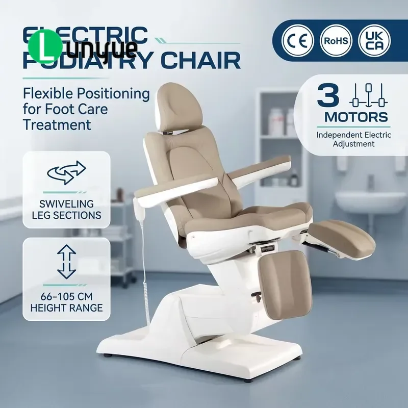 3 Motor Electric Foot Care Chair Medical Grade Leather Adjustable Height Backrest Tilt For Clinic Treatment Comfortable