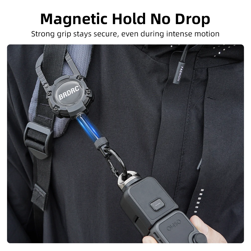 BRDRC Retractable Lanyard Backpack Buckle for DJI Pocket 3/4/4P/Action 6/5/Insta360 Luna Ultra Magnetic Hanging Rope