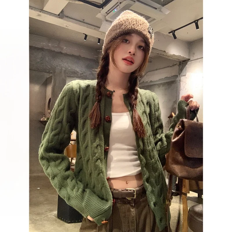 

Multi-Color Knitted Open Cardigan Sweater Outerwear Casual Slim Fit Long Sve round Ne Button up Warm ort Sle for Ladies