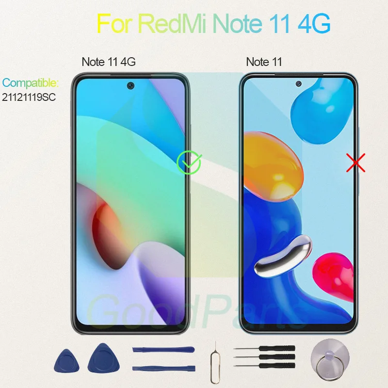 Test Before Ship For RedMi Note 11 4G Display Touch Screen Digitizer Panel Assembly Lcd Screen 21121119SC Note 11 4G Screen Disp