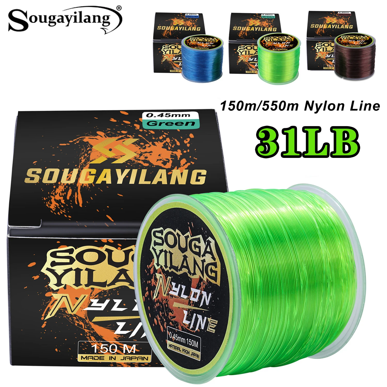 Sougayilang Nylon-Angelschnur, 150/550 m, 5–31 lbs, super hochwertige, verschleißfeste und lockfeste Schnur für verschiedene Gewässer