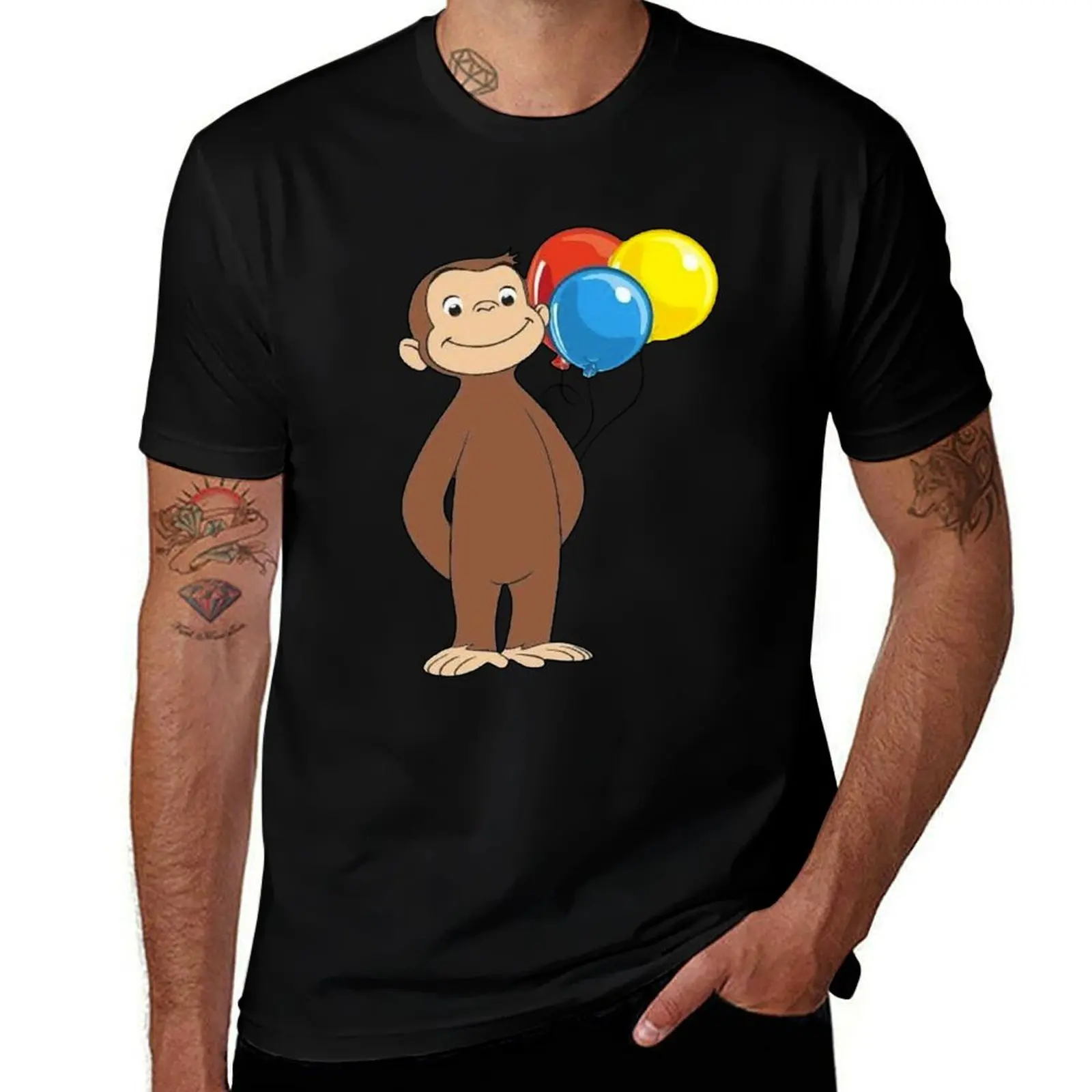 

Curious George with balloons T-Shirt man t shirts for men man t shirt cotton t shirts designer T-Shirt