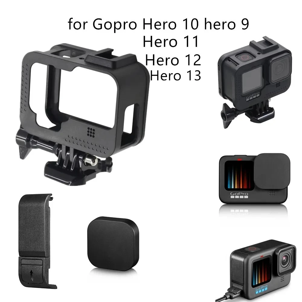 For GoPro  10 9 Black Frame Case Lens Protective Cap Cover Cage Battery Side Cover for Go Pro Hero 13 12 11  Camera Accessories