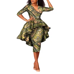 African Clothing for Women Two Piece Set African Print and Lace Top Shirt and Skirt Dashiki Women African Clothes Wy3348