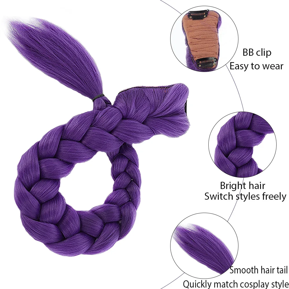 

Синтетические плетеные фиолетовые волосы, прическа «конский хвост», длинный хвост 26 дюймов с заколками для детей, девочек, платье на Хэллоуин и Рождество