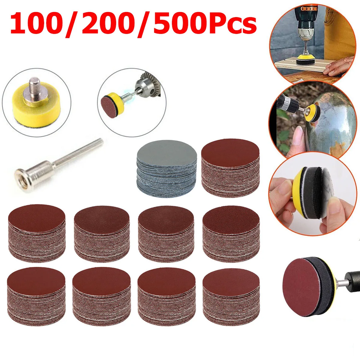 100/200/500pcs 1 inch Sanding Discs Sandpapers Pad 100-3000 Grit Abrasive Polishing Pad Kits for Dremel Rotary Tool Accessories
