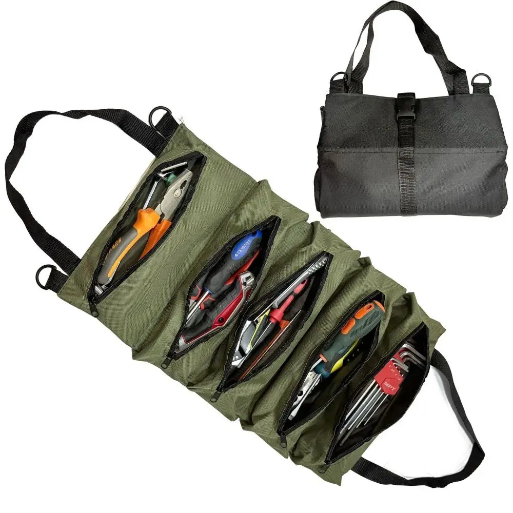 Multi-pocket Folding Reel Rolling Tool Bag Handbag Separate Storage Multi-function Tool Box Portable Oxford Cloth