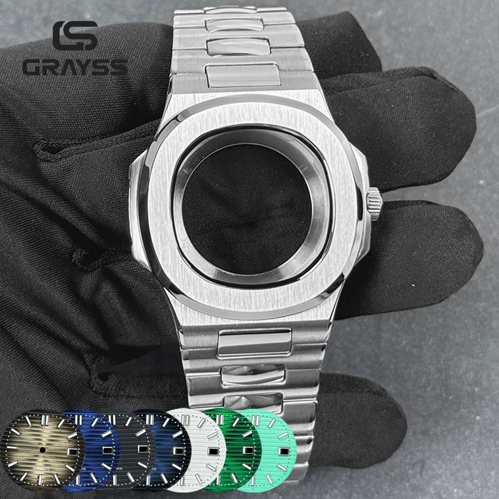 For Philippe Blue Dial 40mm Square Watch Case Accessories Fit for Seiko NH35 Movement Sapphire Crystal Glass Back