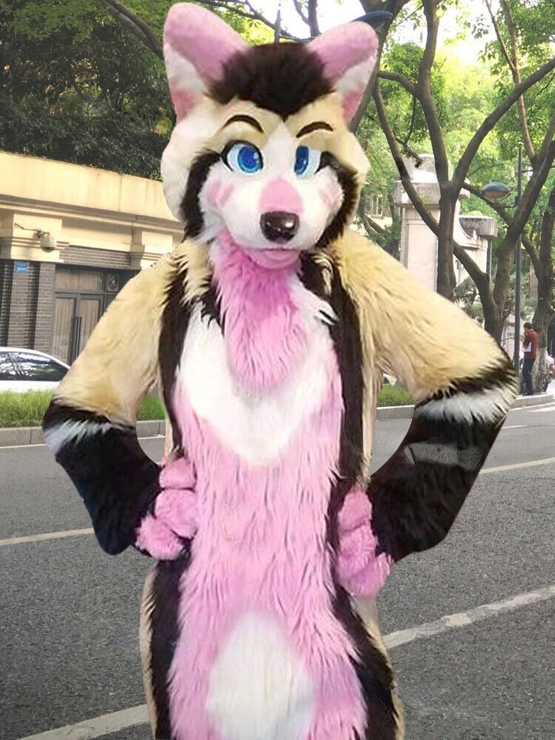 Furry Husky Fox Mid Length Fur All In One Mascot Costume Walking Halloween Event Show Set Cosplay