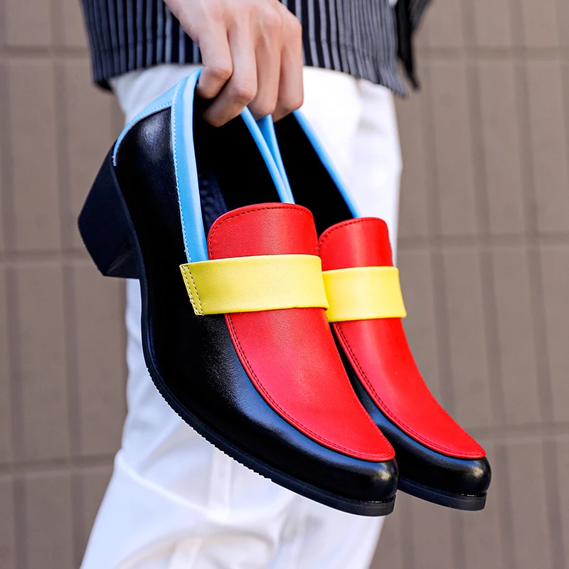 Men Non-Slip Fashion Loafers Stylish Men Casual Shoes Classic Men Shoes for Nightclub Color Blocking Wedding Leather Dress Shoes