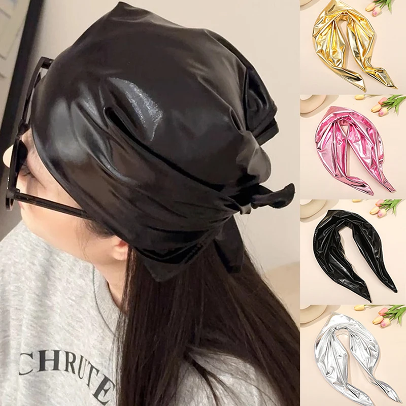 

Платок из искусственной кожи, женский летний платок Y2k, квадратный шарф, платок в стиле хип-хоп, корейская серия, универсальная повязка на голову, шарф для волос