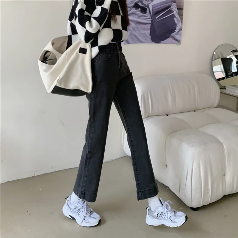 Jeans a gamba dritta a vita alta da donna vestibilità ampia vita alta dimagrante gamba larga alta grasso MM e pantaloni a tubo autunno nuovo arrivo