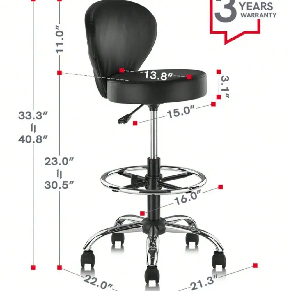 Hydraulic Rolling Clinic Spa Massage Stool Salon Chair with Backrest Footrest