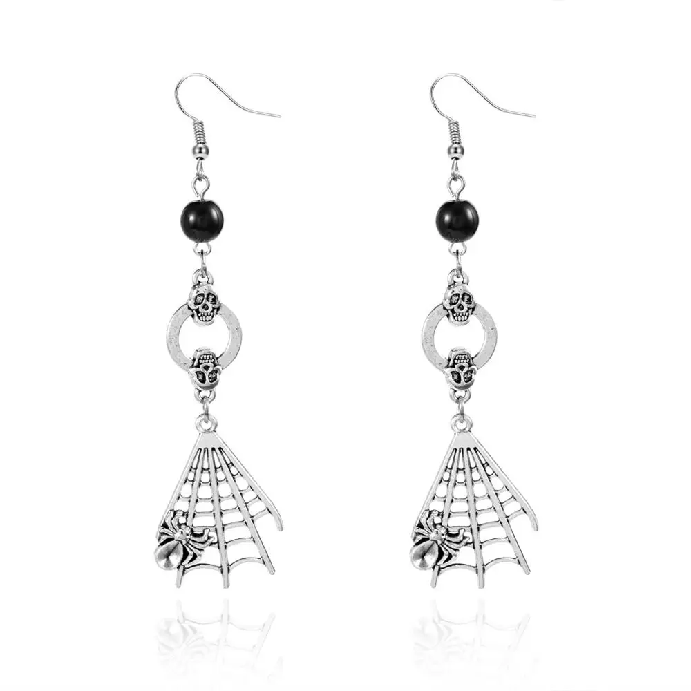 القوطية الشرير نمط الهيكل العظمي قلادة الأقراط العنكبوت المبالغة هالوين استرخى أقراط اليقطين شخصية الجمجمة أقراط سيدة