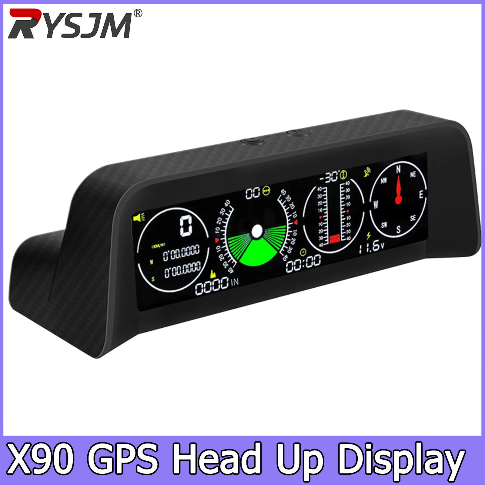 X90 GPS Head Up Display Speedometer Overspeed Alarm Slope Meter Inclinometer Car Compass HUD Pitch Angle Protractor Clock