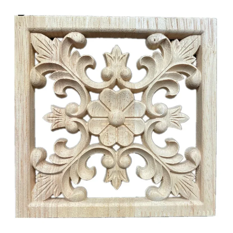 2PCS 15-24cm Flower Carving Natural Wood Appliques for Furniture Cabinet Unpainted Wooden Mouldings Decal Decorative Figurine