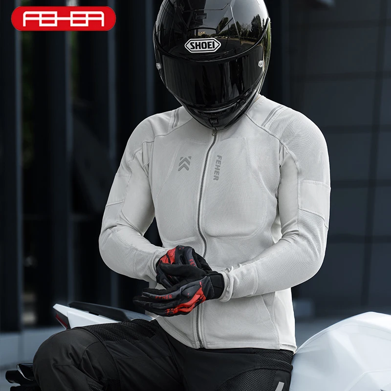 FEHER Jaket Motor Pria Musim Panas Bernapas 600D Kain Oxford Mantel Tahan Aus Tahan Air untuk Jaket Pengendara Sepeda Motor