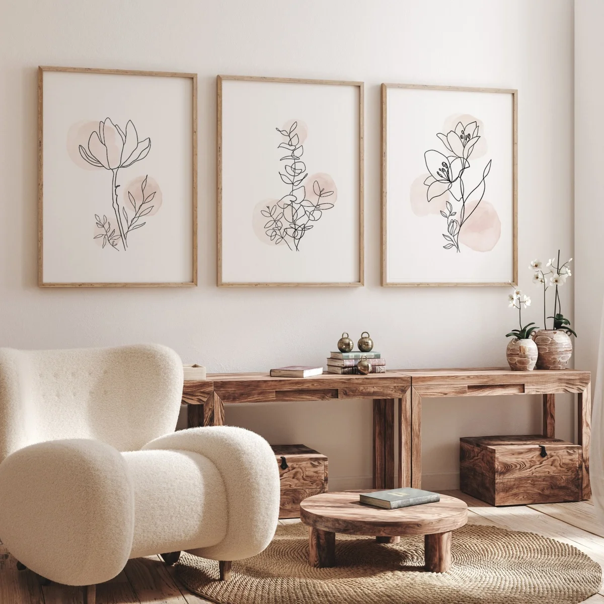 3pcs/set Neutral Blush Flower Abstract Canvas Print Poster Modern Botanical Floral Line Art Prints Bedroom Wall Art Home Decor
