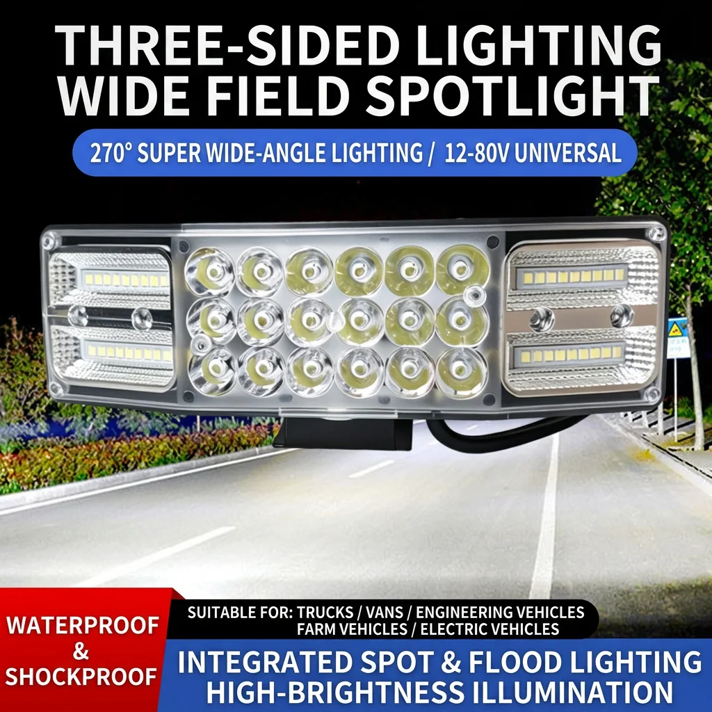 270° Wide Angle LED Work Light 12V-80V Waterproof High Bright Flood Light for Electric Bike Tractor Engineering Vehicle 2/1PC
