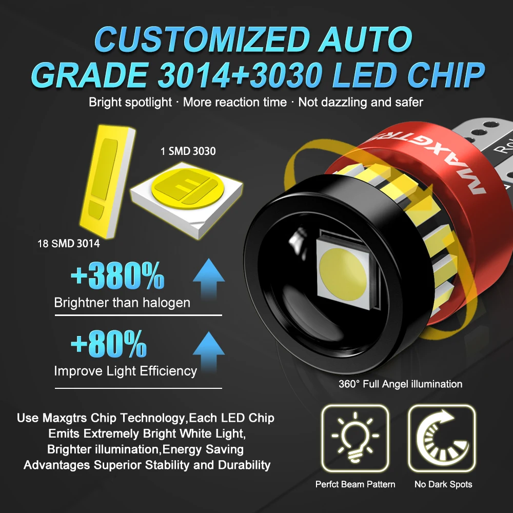 2x Flash T10 LED W5W Car Side Interior Lights 12V Super Bright Bulb 3030 Chips 194 168 Auto White 6000K Parking Marker Lamps