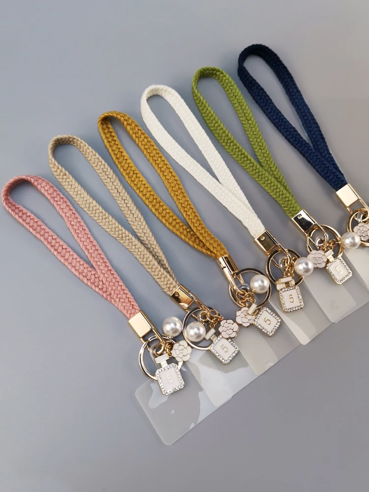 Pure Color Woven Small Fresh Phone Lanyard Short Girls Short Korean Ins Wrist Rope Bracelet Anti-lost Cell Phone Lanyard Keyring