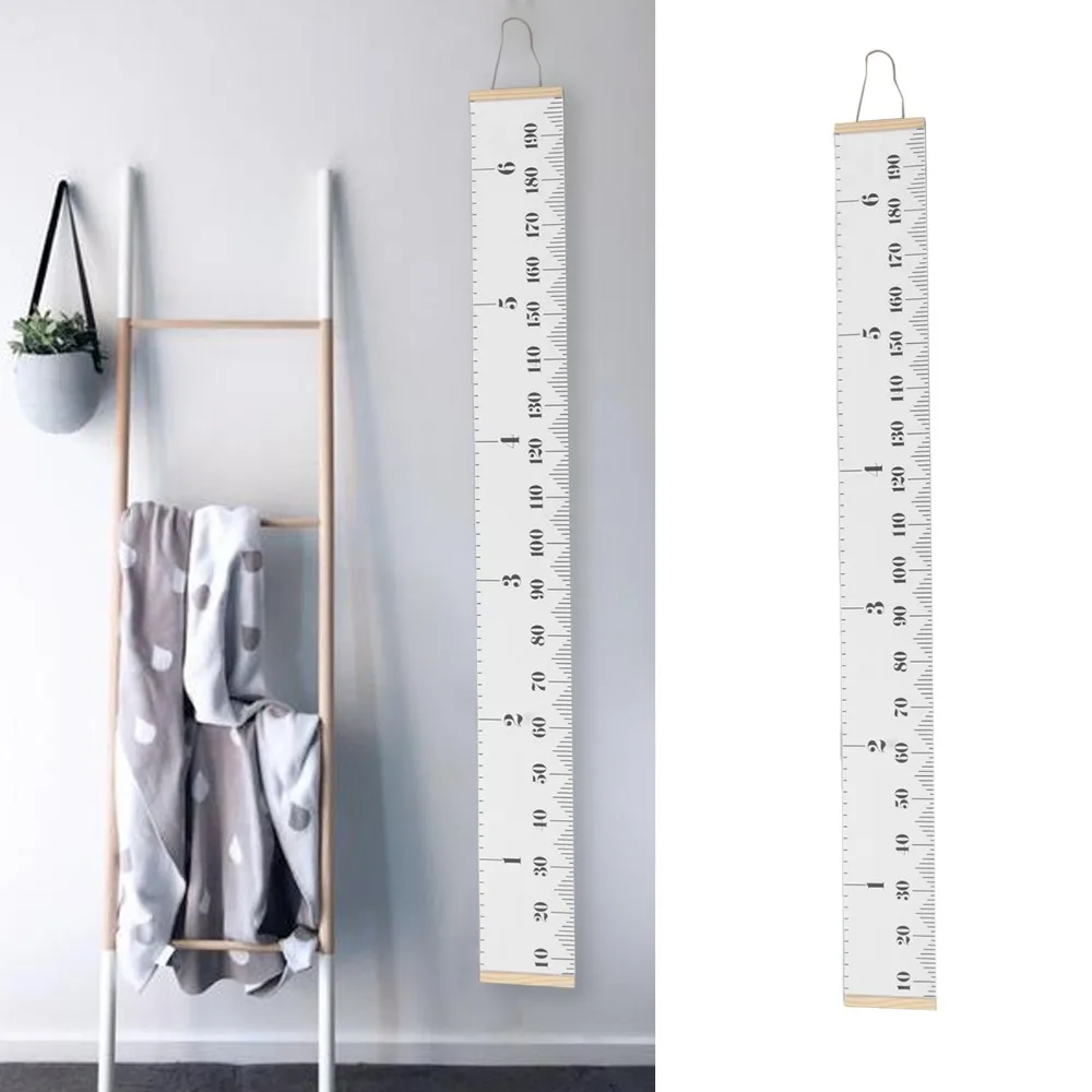 Dual Scale Mark Growth Height Chart Pine Wood 78.7x7.9in Wooden Hanging Height Scale Rectangle Black White Height Tracker