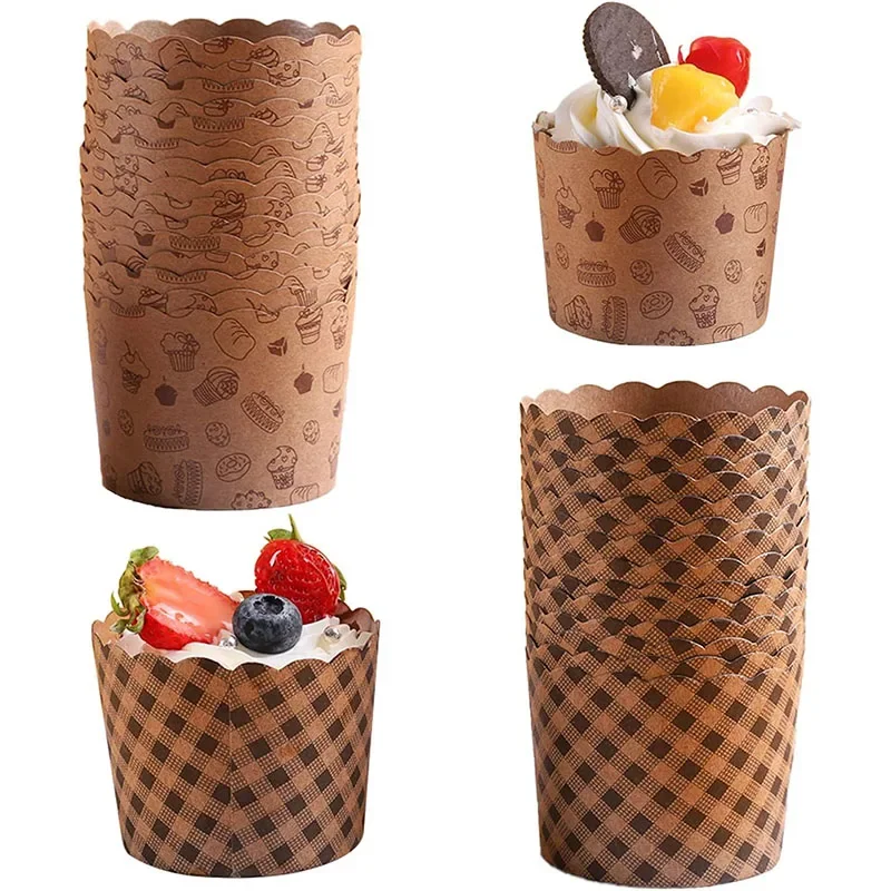 

Для свадьбы, дня рождения, рождественской вечеринки, 50 шт., бумага для выпечки маффинов, 2 размера, вкладыши для кексов, коричневая крафт-бумага, форма для выпечки торта