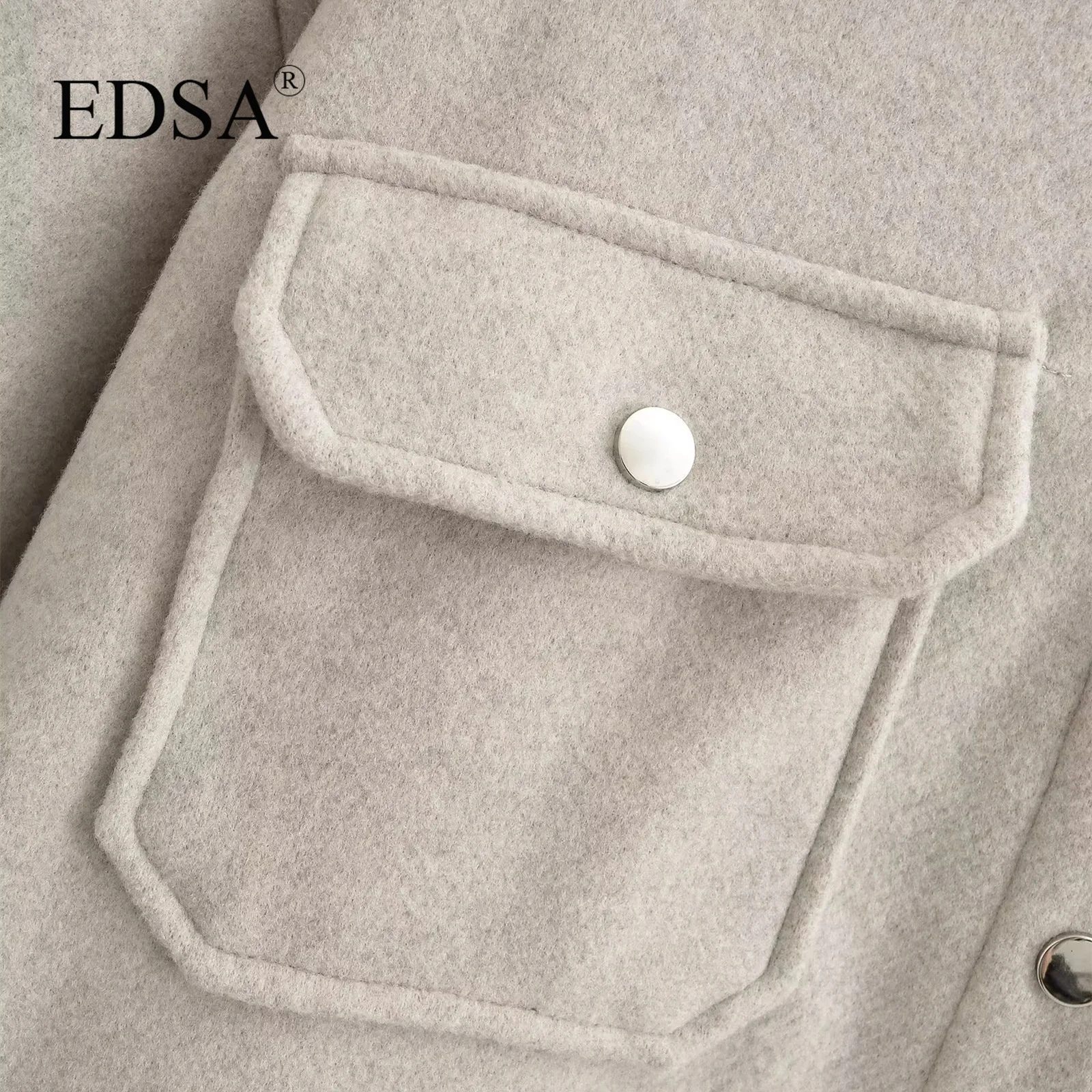 EDSA Women Shirt  Jacket with Flap Pockets for Autumn Winter Long Sleeves Thick Warm Coat Female Vintage Outerwear