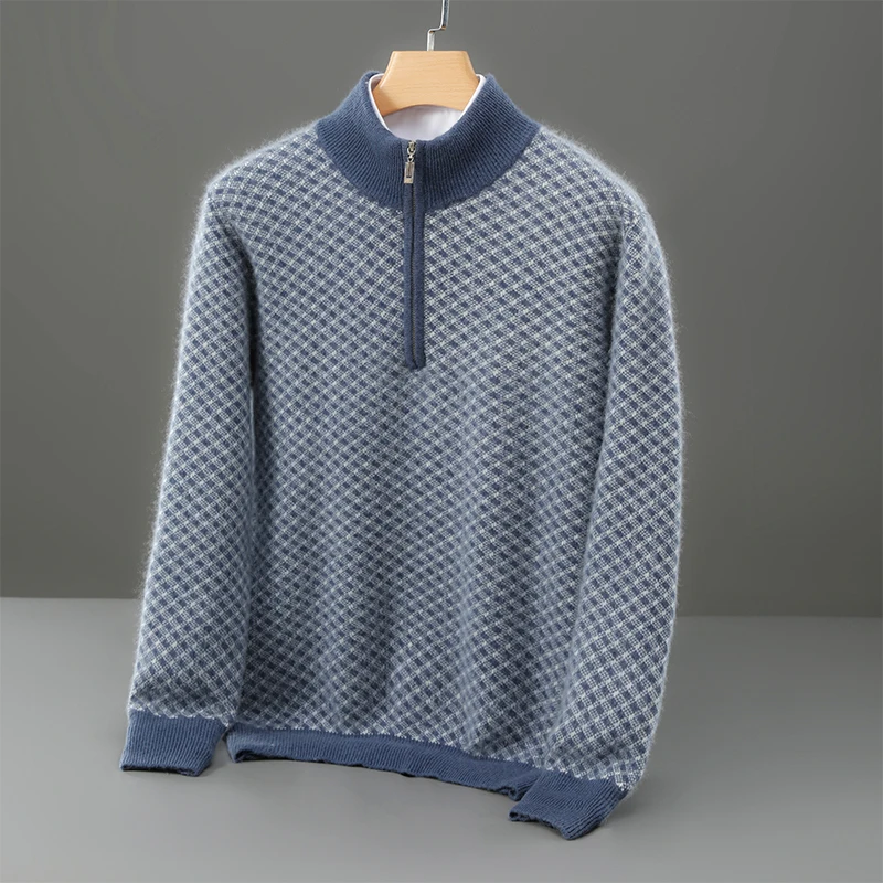 Autunno Inverno dei Nuovi Uomini Mezza Cerniera Pullover 100% Lana Merino Maglione Lavorato A Maglia Casual Jacquard Mezza Collo Alto Abbigliamento da Uomo Caldo