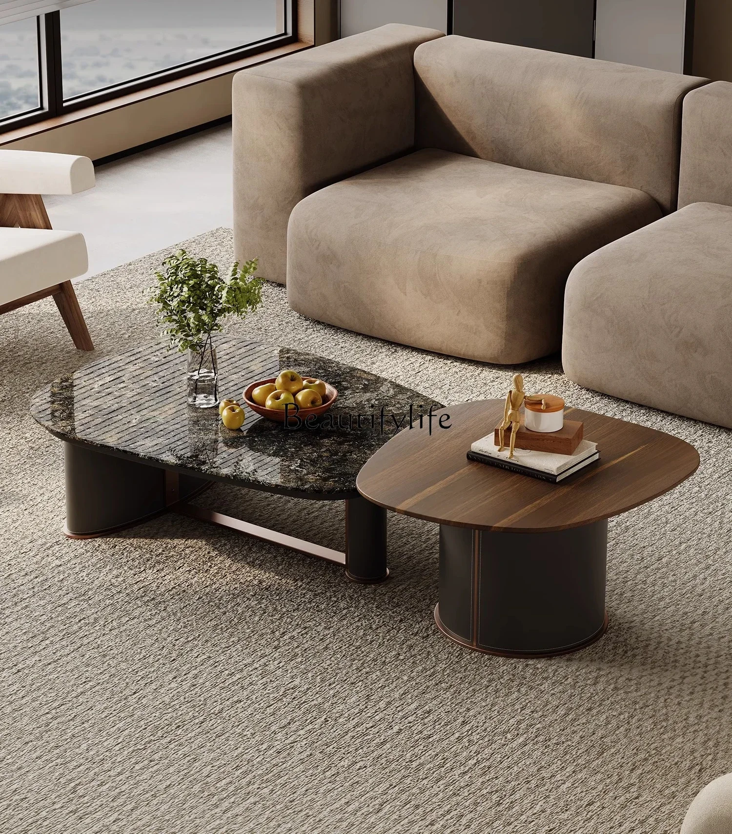 

05-ls 18Italian Minimalist Tea Table Natural Marble Living Room Light Luxury High-end Irregular Shape