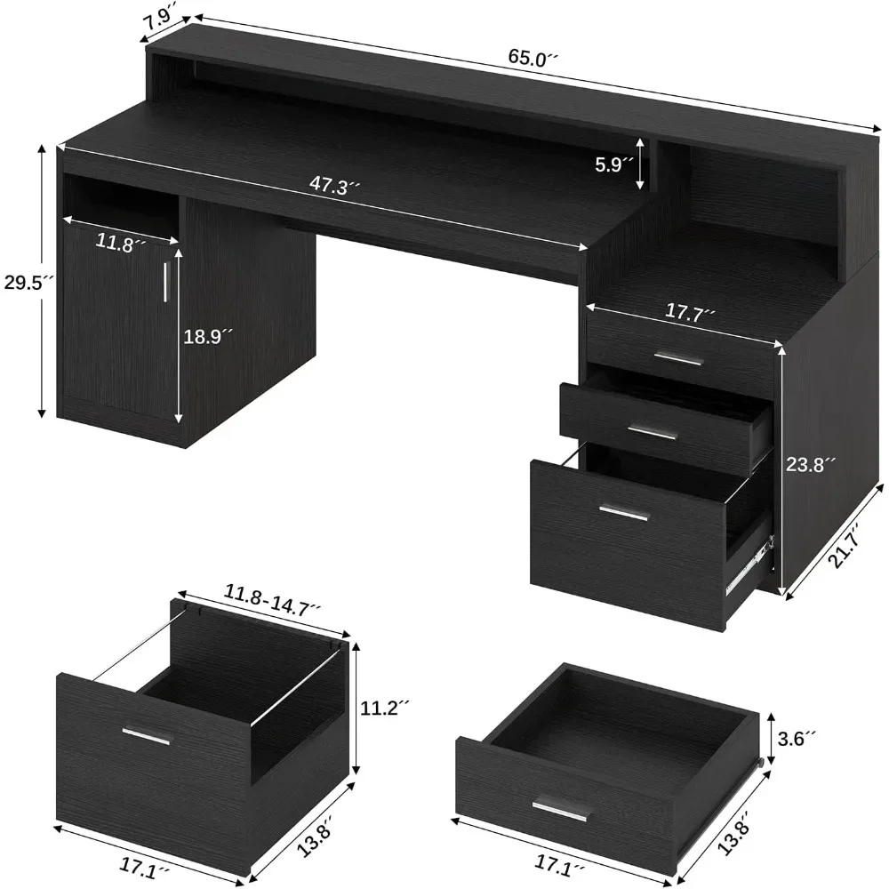 Computer Desk with 3 Drawer & Storage Shelves, Home Office Desk with File Drawer & Cabinet, Writing Study Table