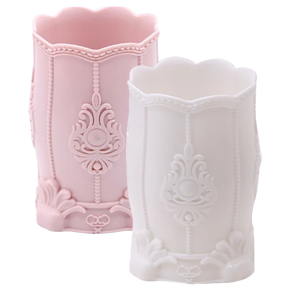 2pcs Makeup Brush Holder Smooth Safe Material Multi-Function Desktop Organizer Pencil Container For Vanity Bathroom Office