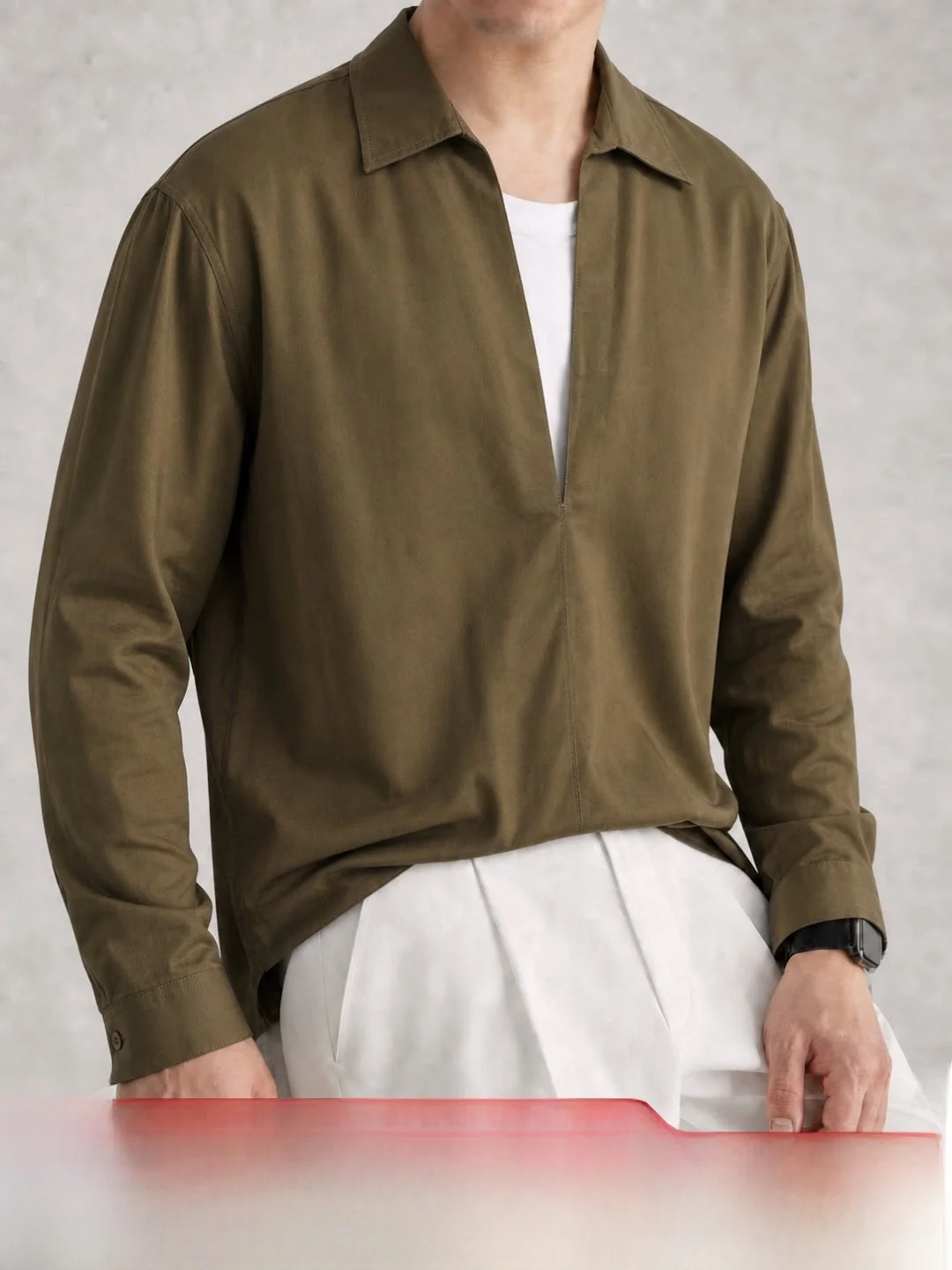  Silk Cotton Blend Long Sleeve Collared Jacket Shirt for Men Fashionable Versatile Autumn Wear Casual Urban Style