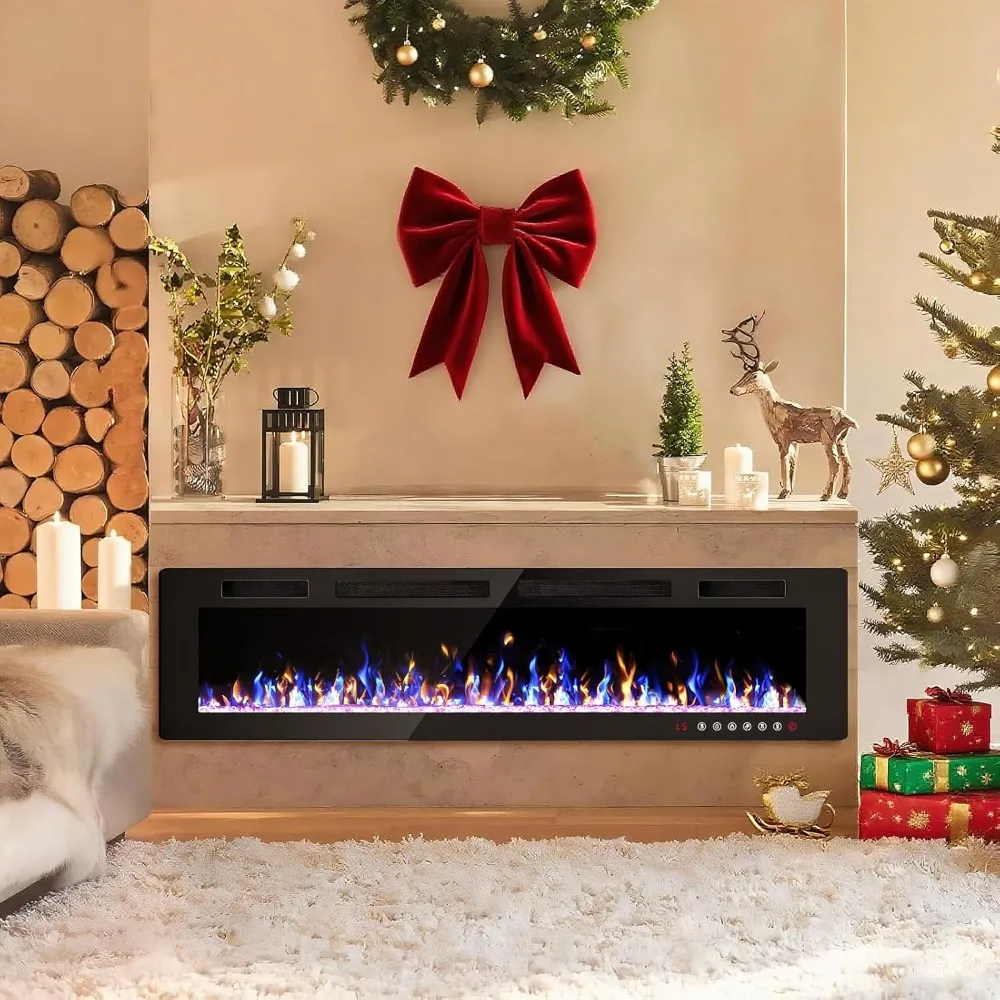 

72 Inch Electric Fireplace, Ultra-Thin Fire Places Electric Fireplace Inserts Recessed and Wall Mounted with Remote Control