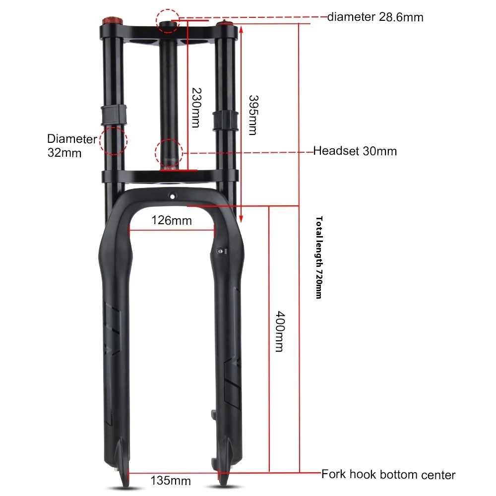 Front Fork Tire Width 4.0 Off-Road 135mm Aluminum Alloy Double Shoulder Shock-Absorbing Air Fork For Straight