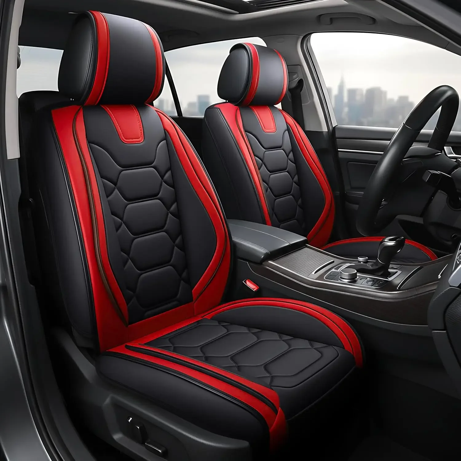 Car Seat Covers Full Set, Waterproof Faux Leather Seat Covers for Cars Universal Fit for SUV, Truck, Sedan, Black Premium Car