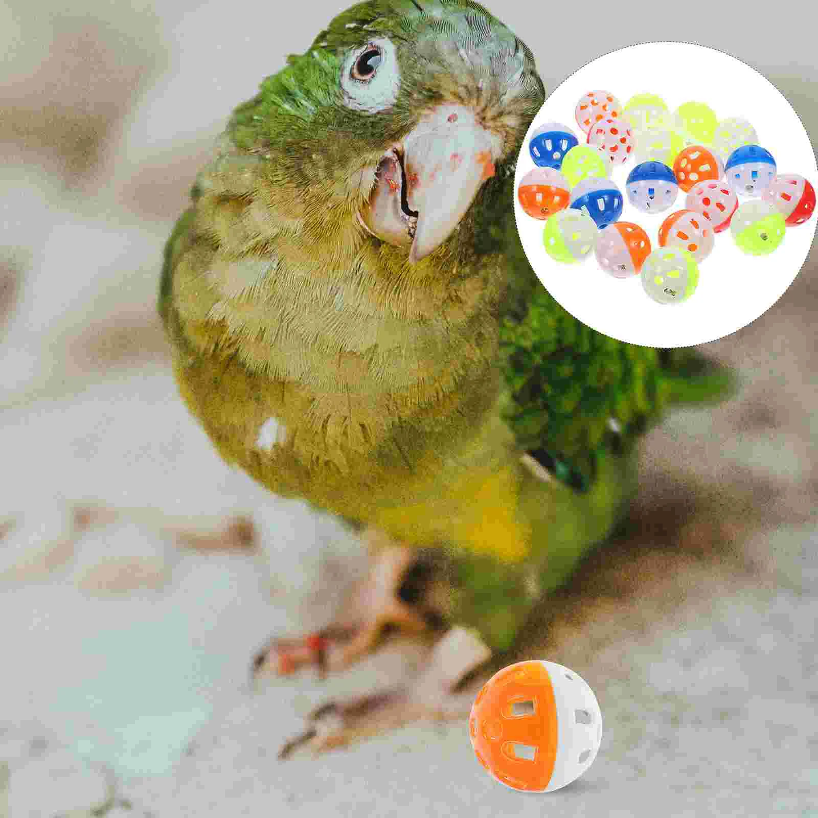 

20 Pcs Hollow Bell Ball Bird Toys Plastic Balls Cage Chew Parrot Bite Funny Birds