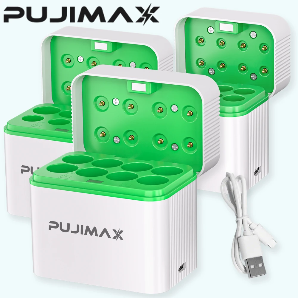 PUJIMAX 8-gniazdowa ładowarka do akumulatorów 1.2V Ni-MH/Ni-Cd, inteligentna ładowarka z odchylanym wiekiem do akumulatorów Ni-MH/Ni-Cd AA/AAA — zdjęcie produktu 2