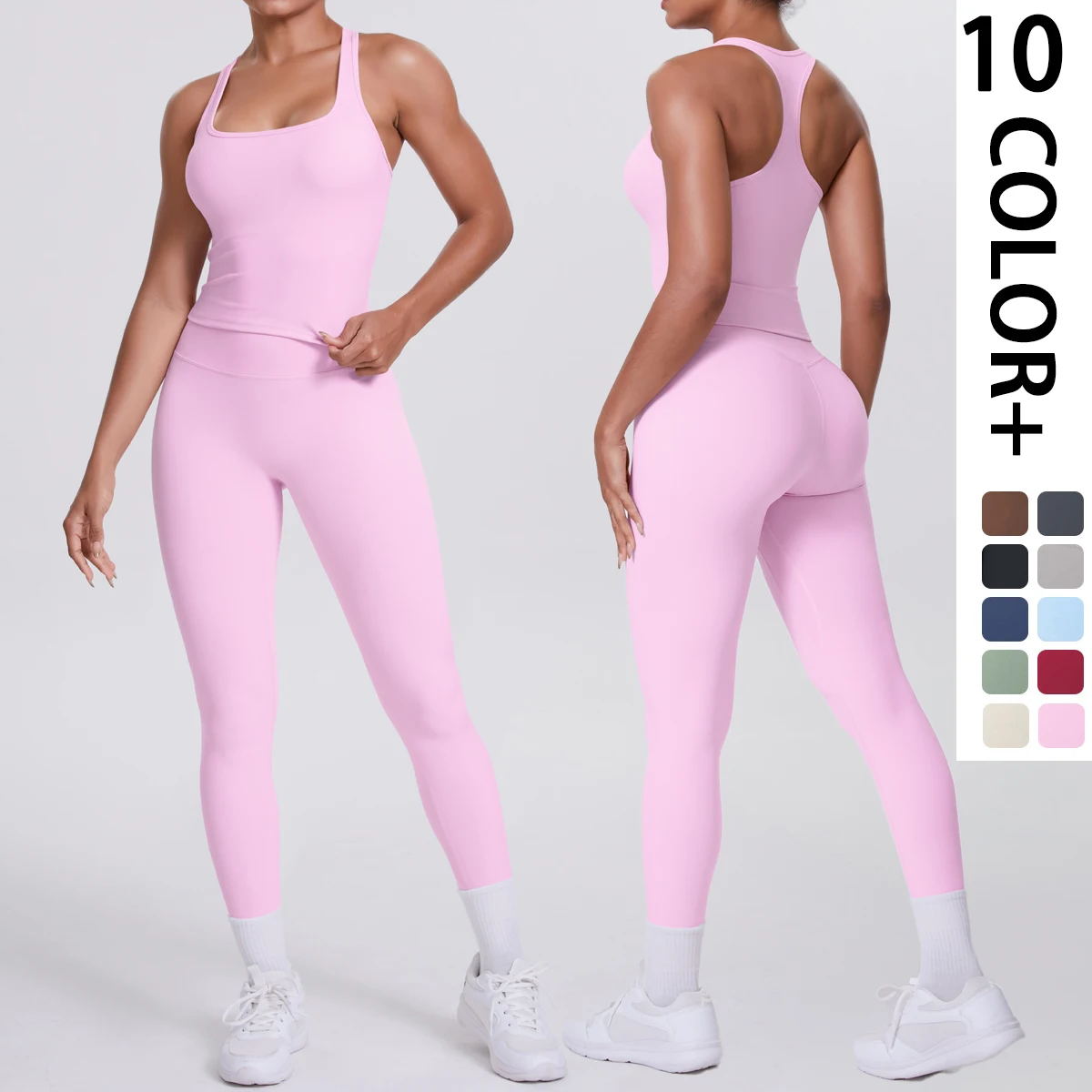 

I-образный однотонный комплект для йоги с открытой спиной, штаны для йоги с высокой талией, быстросохнущий жилет для тренировок в тренажерном зале, жилет для йоги с эффектом пуш-ап, спортивный комплект для фитнеса