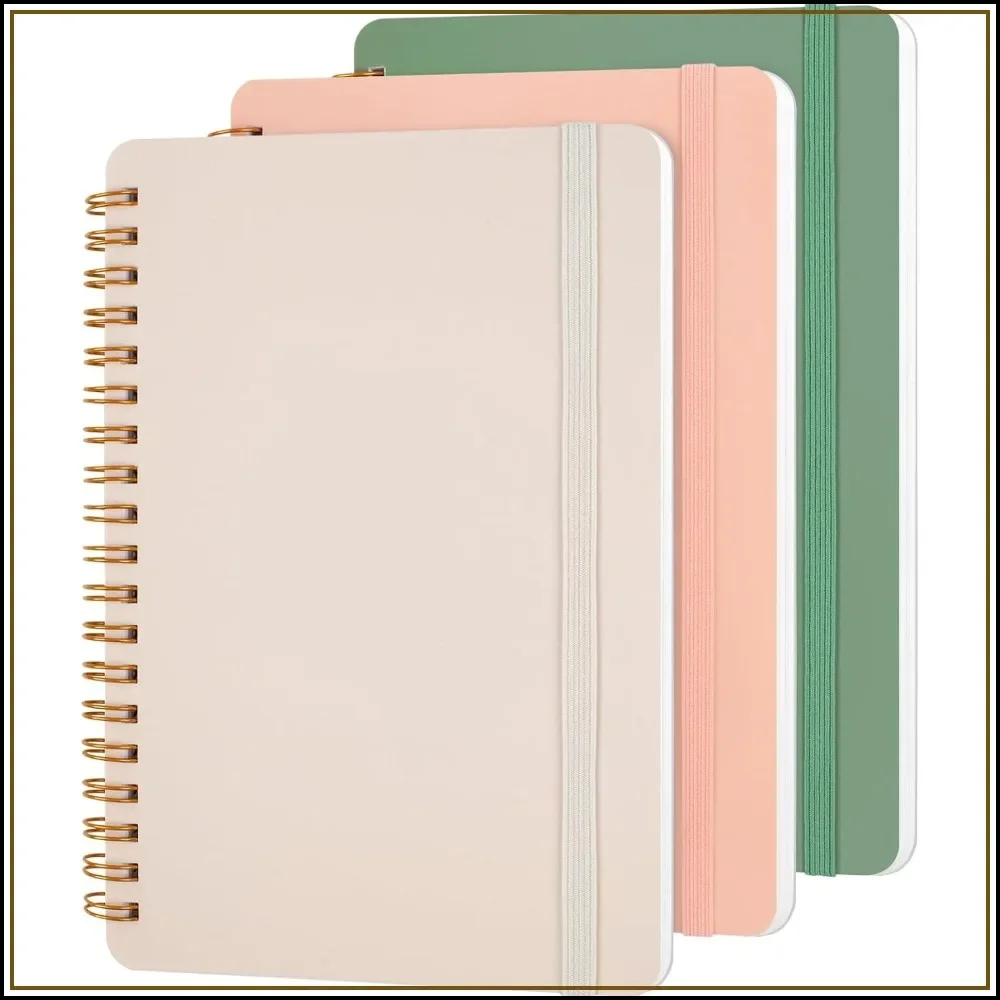 3 Pack Spiral Notebooks 5x7, Morandi Journal Set, Cute Work Notebooks with Elastic Strap, 70 Sheets Each