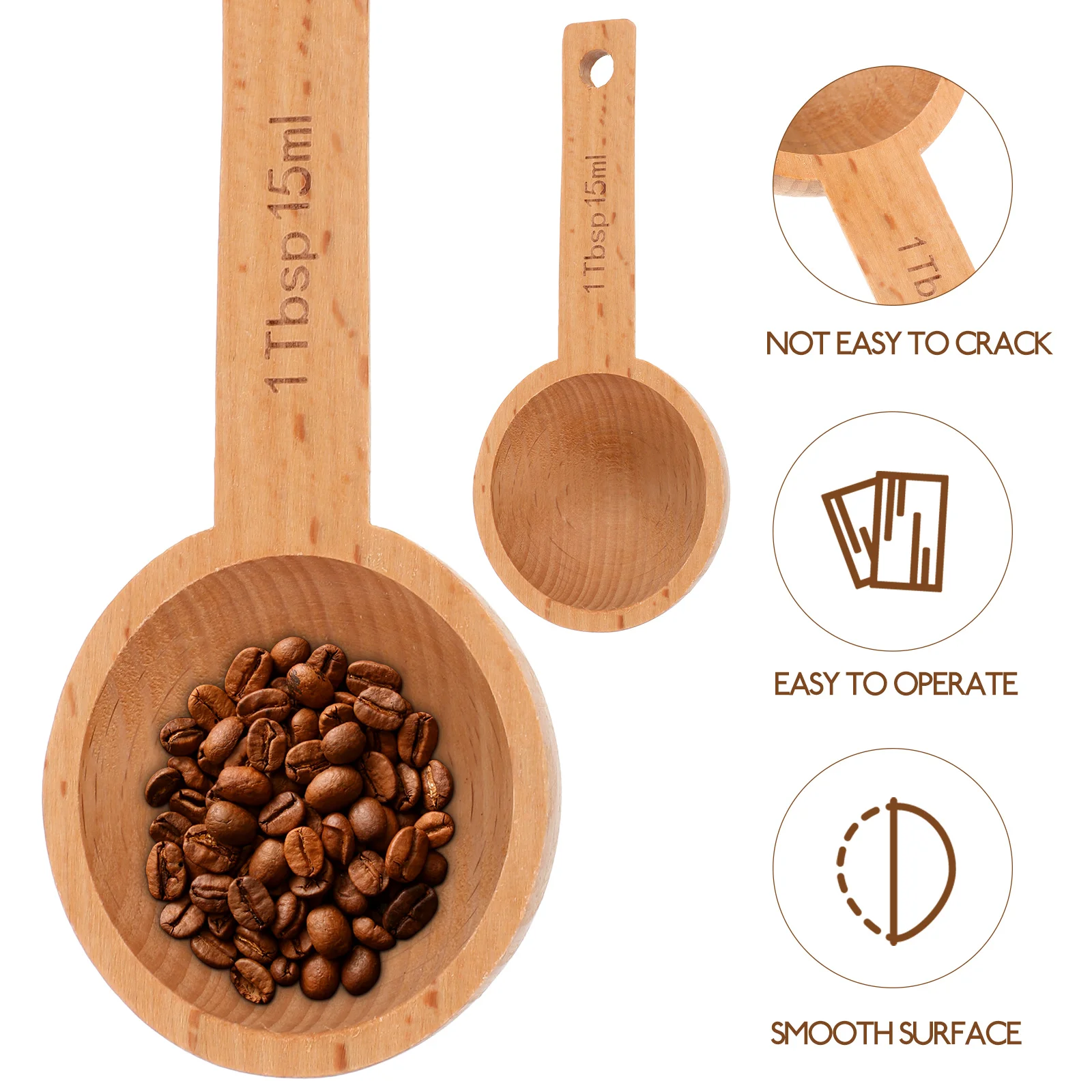 

4pcs Wooden Coffee 15ml Beech Wood Measuring Scoop for Coffee Beans Tea Spices Kitchen Accessories