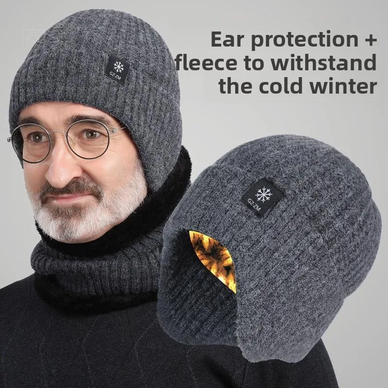 Winter Cycling Fleece Hats Knitted Hat Plush Warmth Outdoor Sports Cap Men Winter Warm Head Hat Windproof Skiing Ear Protection