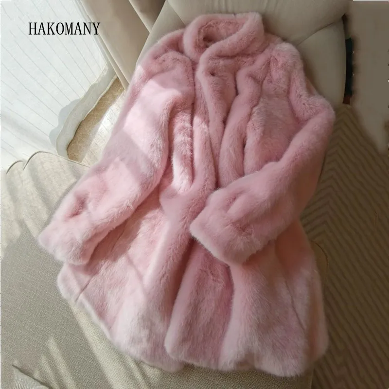 

2023 Winter Sweet Pink Hairy Shaggy Faux Fur Jacket Stand Collar Full sleeve Furry Faux Fur Coat Party Long Outercoat