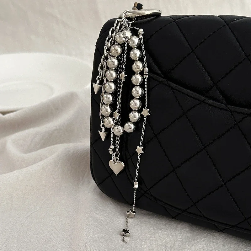 2025 New Pearl Beadeds Chain Keychain Ccb Peach Heart Bead Bag Chain Pendant Jewelry Accessories Daily Wear Keychain Gifts