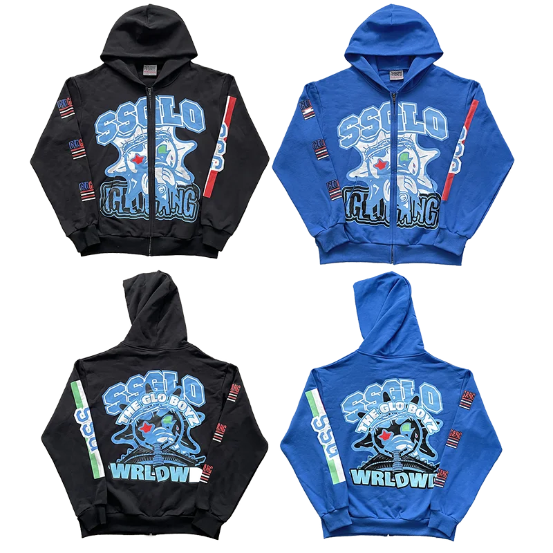 

Glo Gang Boyz Worldwide Hoodie ex Zipper Cartoon Beverage Design Cotton Long Sve Hooded Sweatirt Streetwear Sle