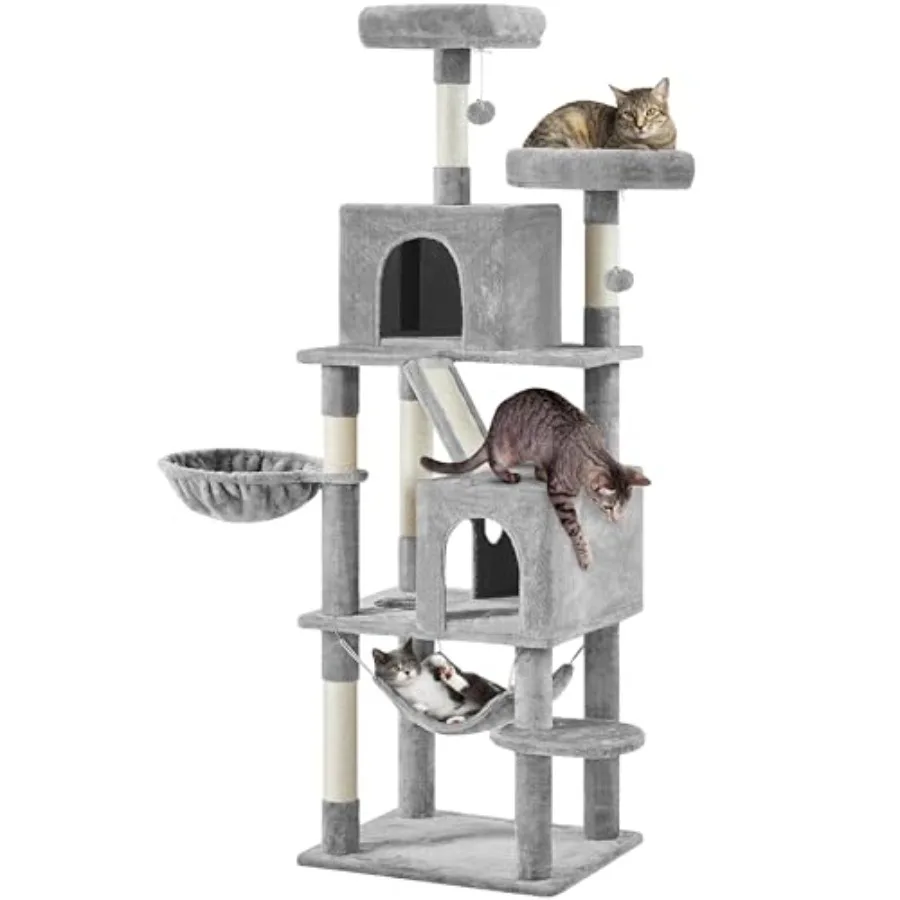 

Cat Tree 71.5in Cat Tower for Indoor Kittens with 2 Cozy Condos 2 Padded Perches Scratching Posts Ramp Hammock Pet House Activi