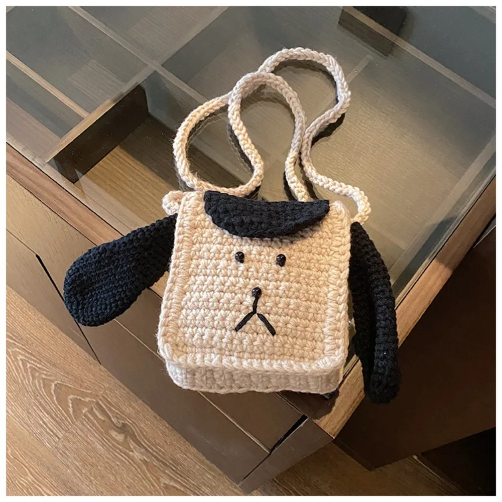 Puppy Shape Wool Crochet Bag para crianças, Lovely Knitting Handbag, Crossbody Bag