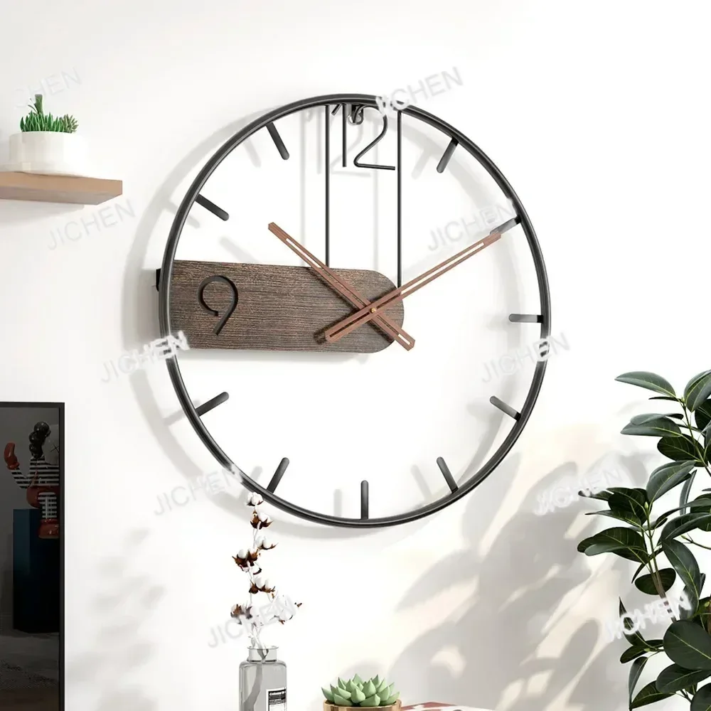 

ZQ деревянные настенные часы, большие скандинавские металлические круглые настенные часы, указатель из ореха, современные часы для гостиной, украшения дома