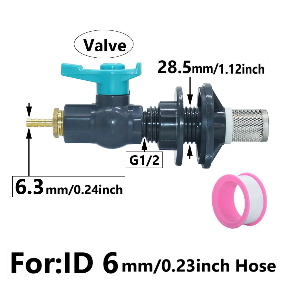 6/8/10/12/14/16/19/25mm Hose Water tank valve Fitting Hose PE pipe tank tap adapter Brass Barb connector With Filter view 3