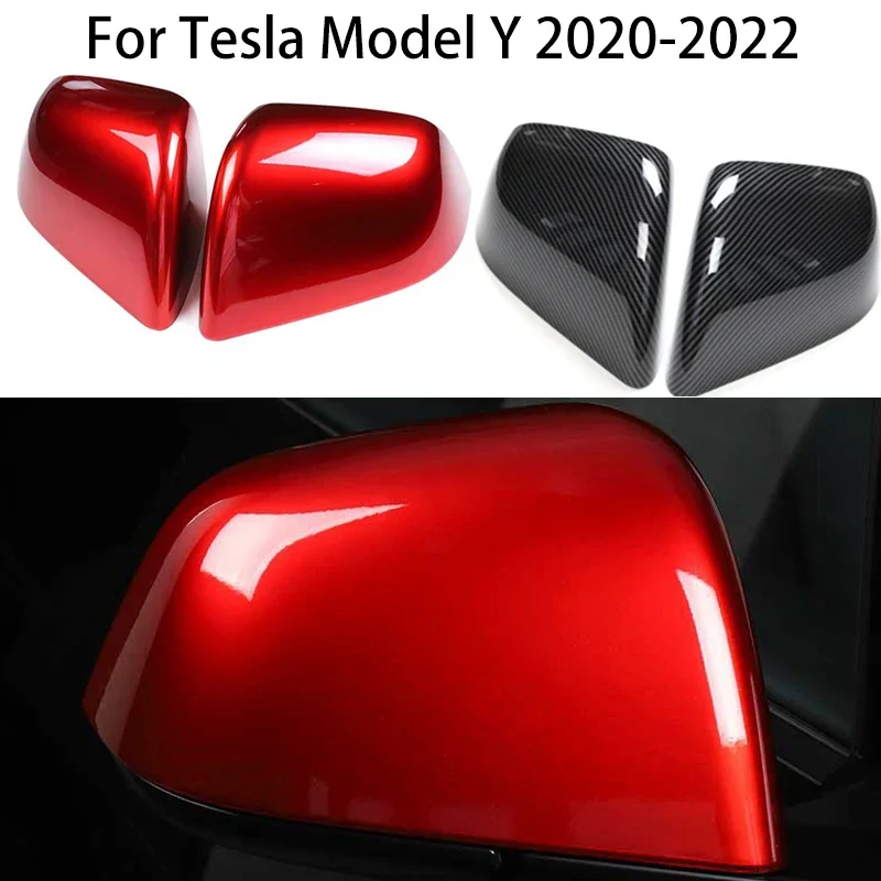 

ABS Carbon Fiber Car Door Side Mirror Covers For Tesla Model Y 2020-2022 Auto Exterior Accessories Rearview Mirror Cover